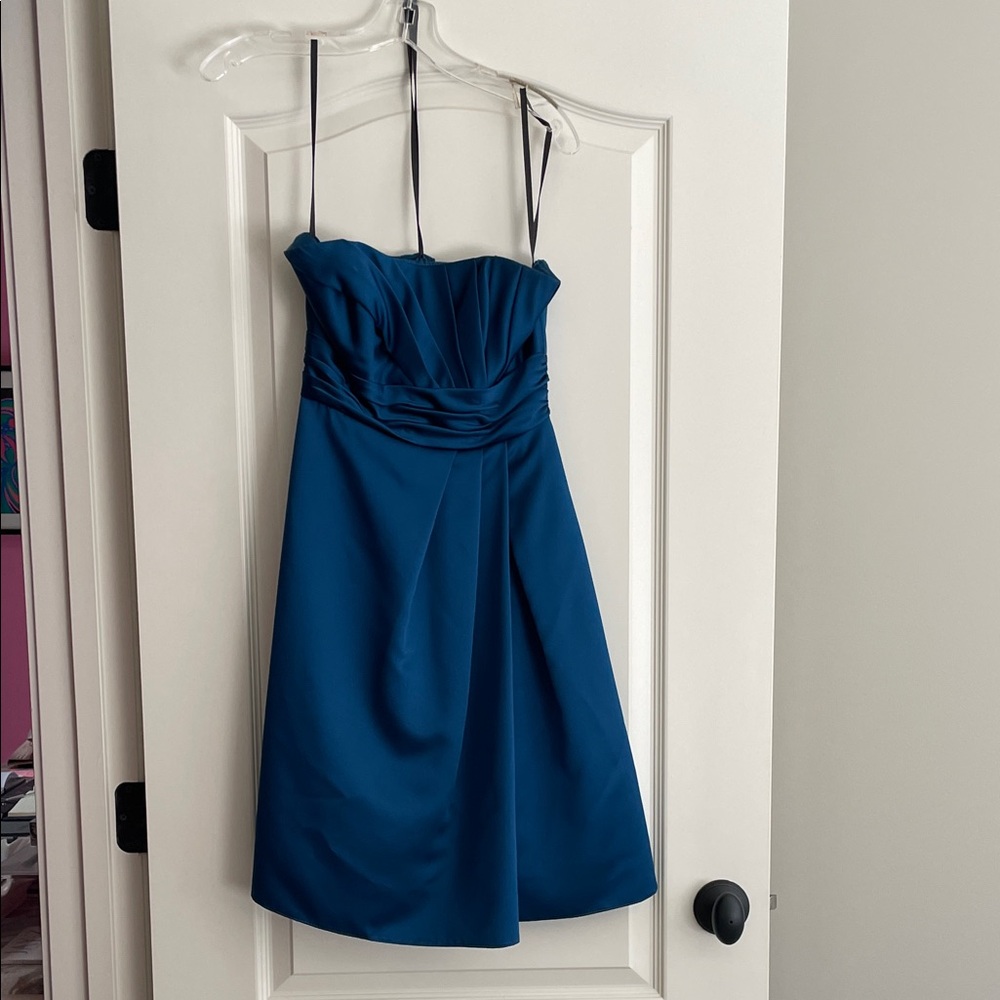 Peacock Blue Strapless Cocktail Dress
